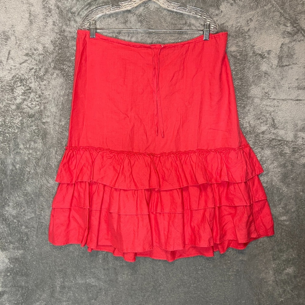 Vtg Old Navy Women Y2K Linen Bright Colorful Tie Waist Ruffle Tiered Skirt 16